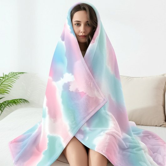 Pastel Tie-Dye Wolk Dromerig Zachte Gradiënt Fleece Deken