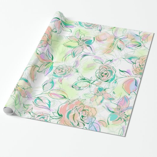 Pastel Tones Handverf Rozen Cadeaupapier (Uitgerold)