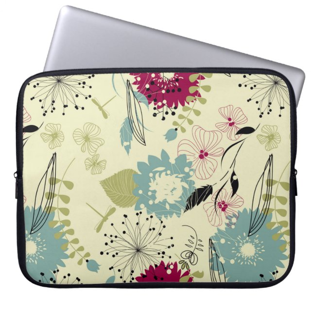 Pastel Tones Retro Floral Design Laptop Sleeve (Voorkant)