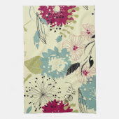 Pastel Tones Retro Floral Design Theedoek (Verticaal)