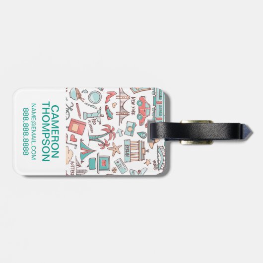 Pastel Tourist Pattern Bagagelabel (Achterkant horizontaal)