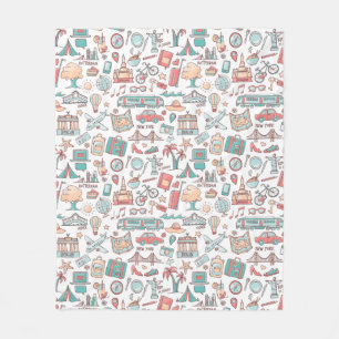 Pastel Tourist Pattern Fleece Deken