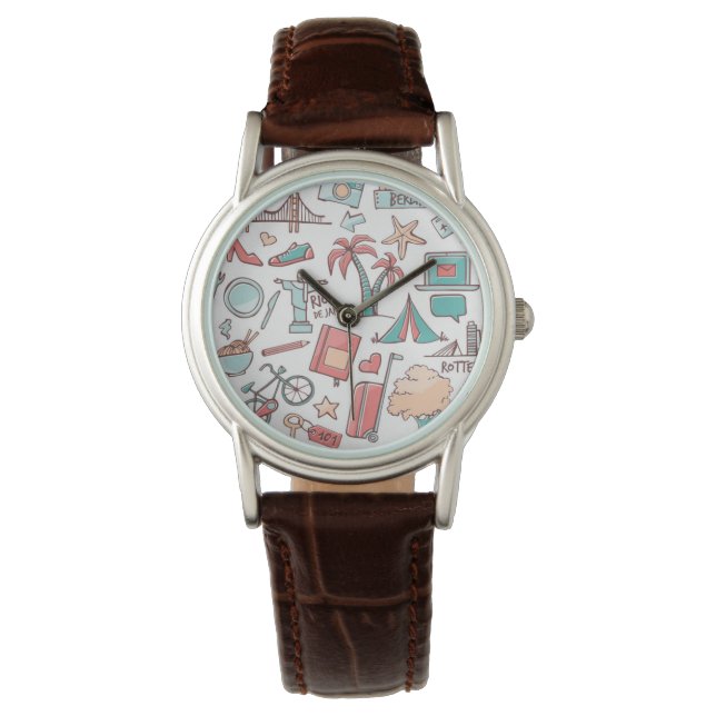 Pastel Tourist Pattern Horloge (Voorkant)