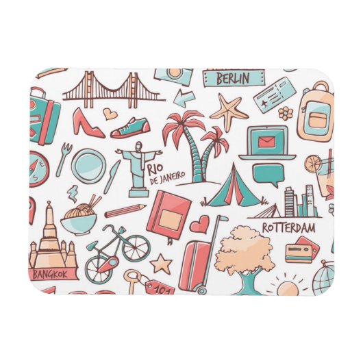 Pastel Tourist Pattern Magneet (Horizontaal)