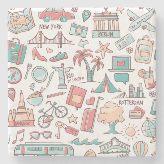 Pastel Tourist Pattern Stenen Onderzetter (Voorkant)