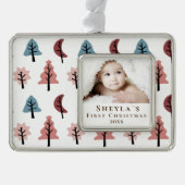 Pastel Tree Pattern Baby's eerste kerstfoto Verzilverd Kader Ornament (Voorkant)
