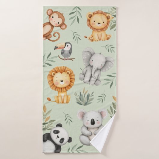 Pastel Tropical Wild Jungle Safari Animaux (Serviette de bain)