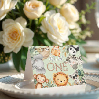 Pastel Tropical Wild One Oerwoud Safari Dieren Bedankkaart