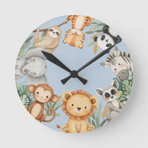 Pastel Tropical Wild One Oerwoud Safari Dieren Ronde Klok