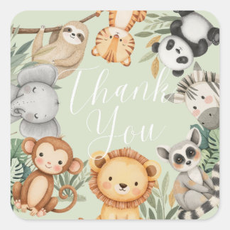 Pastel Tropisch baby shower Oerwoud Safari Dieren Vierkante Sticker