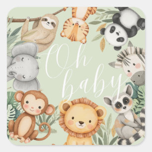 Pastel Tropisch baby shower Oerwoud Safari Dieren Vierkante Sticker