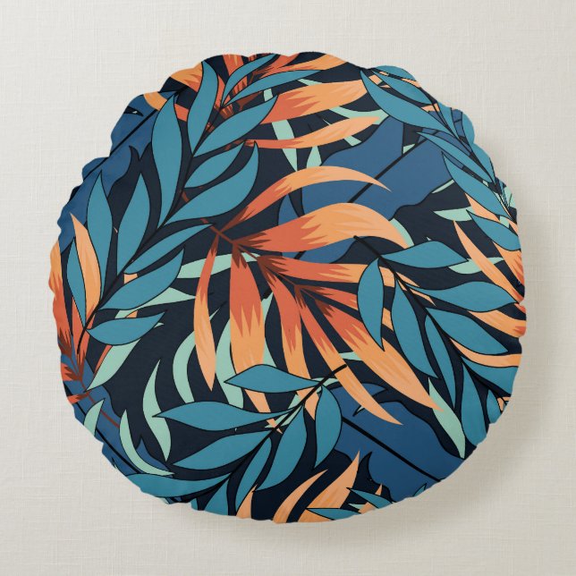 Pastel Tropische Abstracte Botanicals Rond Kussen (Voorkant)