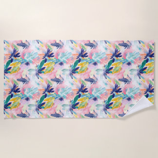 Pastel Tropische Bloemige Strandhanddoek Strandlaken