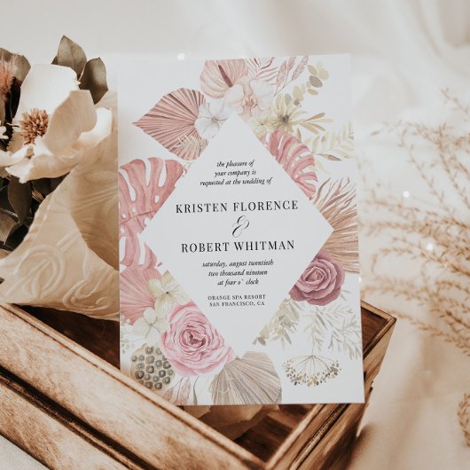 Pastel Tropische loof bestemming bruiloft Kaart