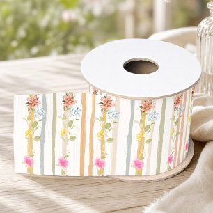 Pastel Tuin Bloemige Streep Grosgrain Lint