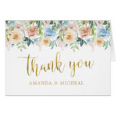 Pastel Tuin | Gouden Bloemen Bruiloft Dankkaart (Voorkant Horizontaal)