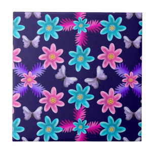 Pastel Tuinpatroon met Vlinders Cottagecore Tegeltje