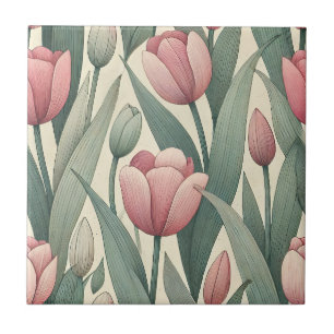 Pastel Tulp Tuin Patroon Illustratie Tegeltje