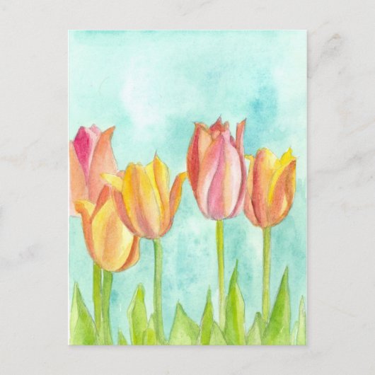 Pastel Tulp Waterverf Flowers Soft Pink Briefkaart (Voorkant)