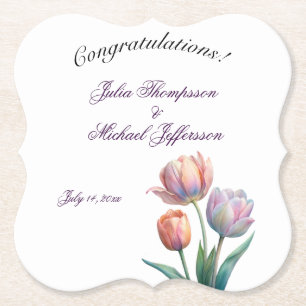 Pastel Tulp Wedding Suite Elegante Typografie Kartonnen Onderzetters