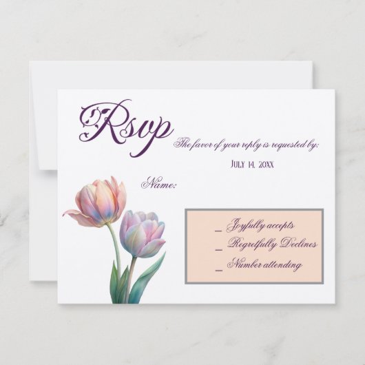 Pastel Tulp Wedding Suite Elegante Typografie RSVP Kaartje (Voorkant)