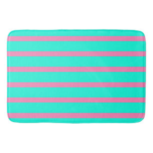 Pastel Turquoise Blauw-groene en roze strepen Badmat