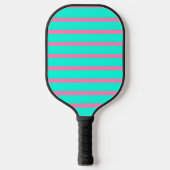 Pastel Turquoise Blauw-groene en roze strepen Pickleball Paddle (Voorkant)