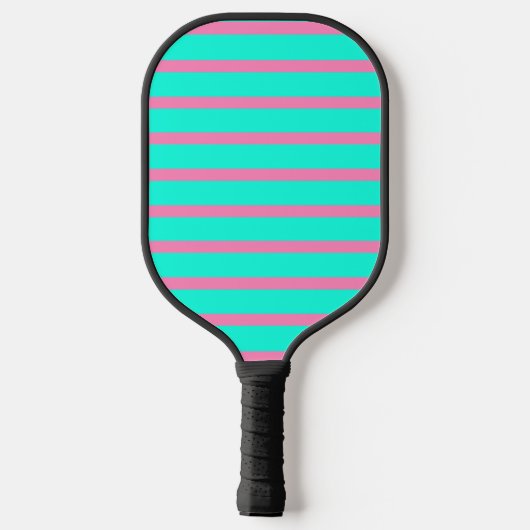 Pastel Turquoise Blauw-groene en roze strepen Pickleball Paddle (Achterkant)