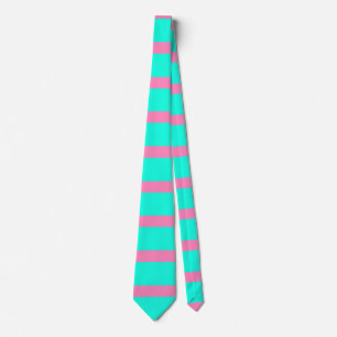 Pastel Turquoise Blauw-groene en roze strepen Stropdas