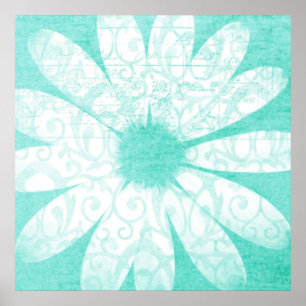 Pastel turquoise bleu blanc artsy poster de fleur 
