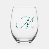 Pastel Turquoise Elegant Monogram Initiaal Letter Wijnglas Zonder Voet (Voorkant)