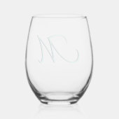 Pastel Turquoise Elegant Monogram Initiaal Letter Wijnglas Zonder Voet (Achterkant)