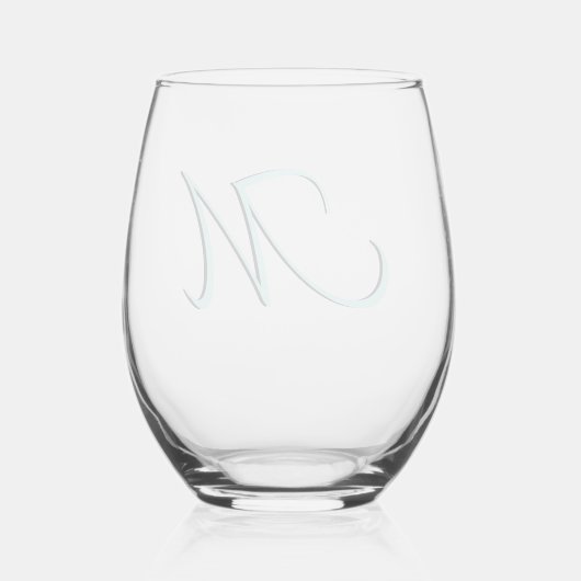Pastel Turquoise Elegant Monogram Initiaal Letter Wijnglas Zonder Voet (Achterkant)