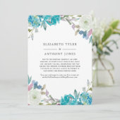 Pastel Turquoise Floral Reduced Guest List Aankondiging (Staand voorkant)