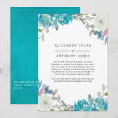 Pastel Turquoise Floral Reduced Guest List Aankondiging (Voorkant / Achterkant)