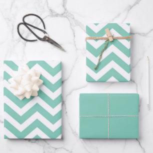 Pastel Turquoise & White Chevron Weddendag Inpakpapier Vel