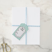 Pastel Turquoise & Witte Chevron Huwelijk Verjaard Cadeaulabel (Met Touw)