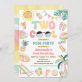 Pastel Twee Cool Verjaardag Zwembad Party Uitnodig Kaart (Voorkant / Achterkant)