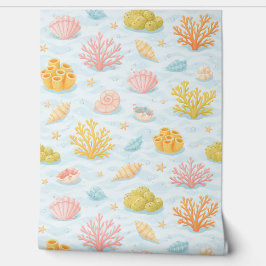 Pastel underwater sea life watercolor pattern behang