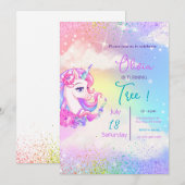 Pastel Unicorn Anniversaire Invitation Anniversair (Devant / Derrière)