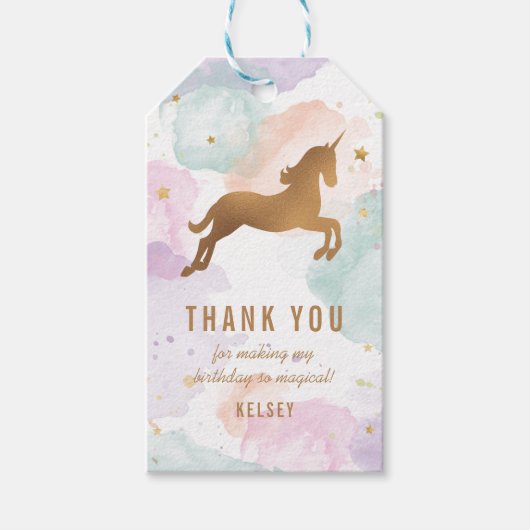 Pastel Unicorn Birthday Dank u Cadeaulabel (Voorkant)