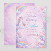 Pastel Unicorn Birthday Invitation Editable (Devant / Derrière)