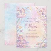 Pastel Unicorn Birthday Invitation Editable (Devant / Derrière)