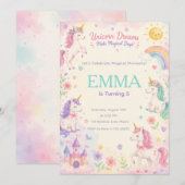 Pastel Unicorn Birthday Invitation Template (Devant / Derrière)
