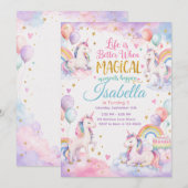 Pastel Unicorn Birthday Invitation Template Cool (Devant / Derrière)