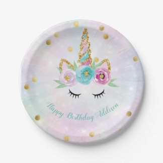 Pastel unicorn-borden die gepersonaliseerd zijn papieren bordje