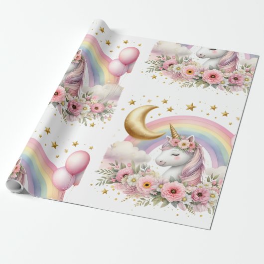 Pastel Unicorn Cadeaupapier (Uitgerold)