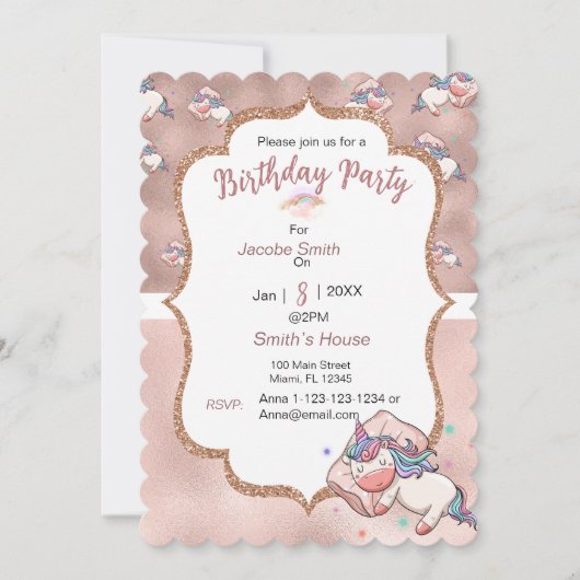 Pastel Unicorn dormir Salutation Invitation (Devant)