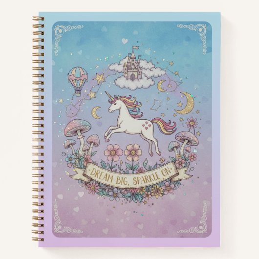 Pastel Unicorn & Dream Big Sparkle On Journal (Devant)