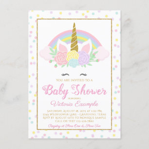 Pastel Unicorn Face Rainbow-Baby shower Uitnodigin Kaart